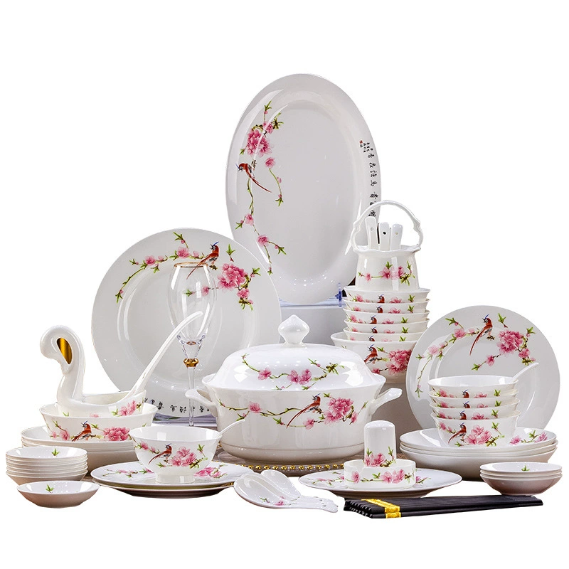 Ceramic tableware set, Chinese style, peach blossom pattern, gift sets 18–60 pcs