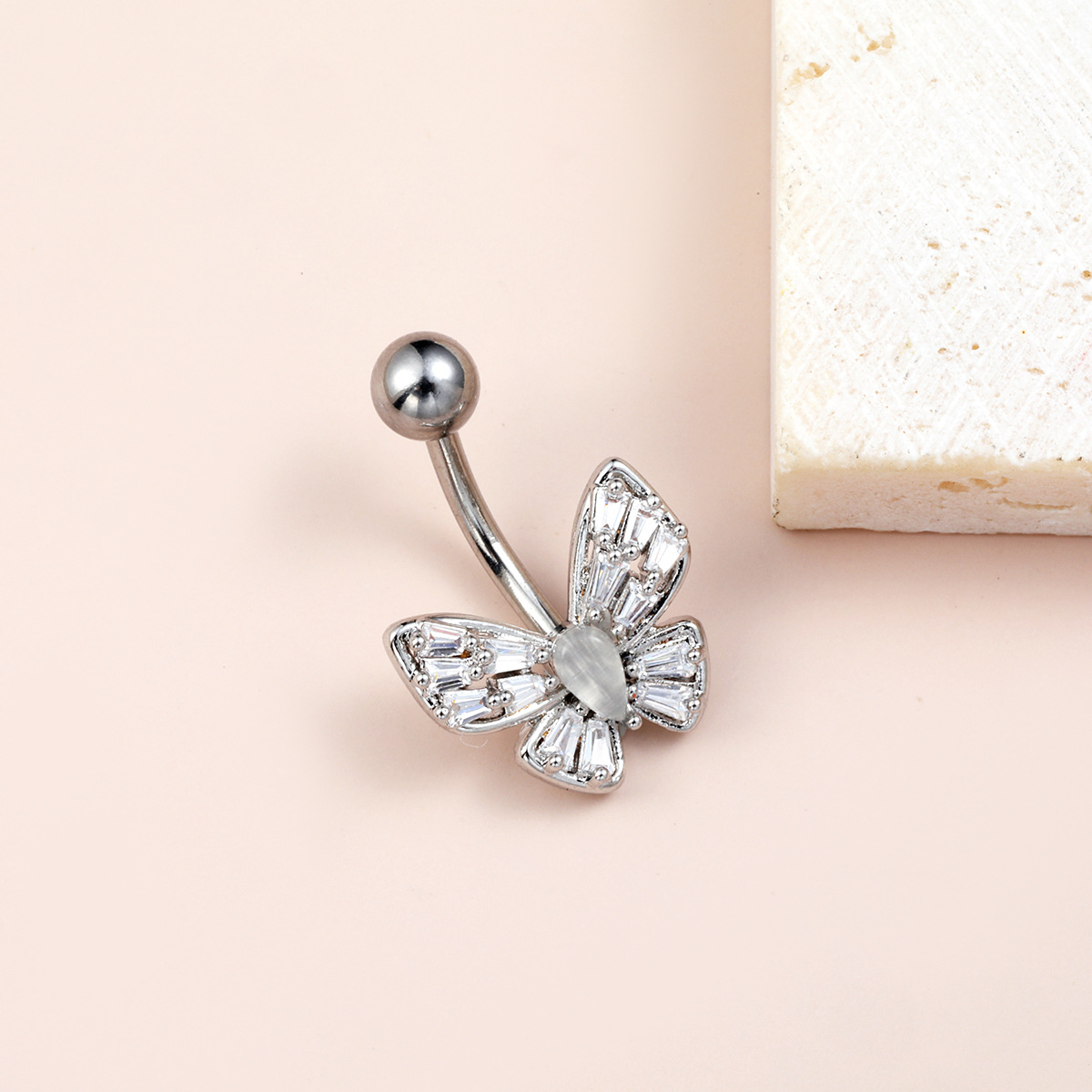 Butterfly Belly Button Ring Zirconia Navel Piercing Jewellery_voghion.com