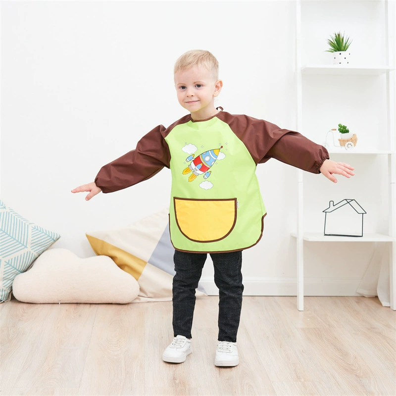 ダ Children's bib, cute breathable long-sleeve, with ties on the back, wholesale