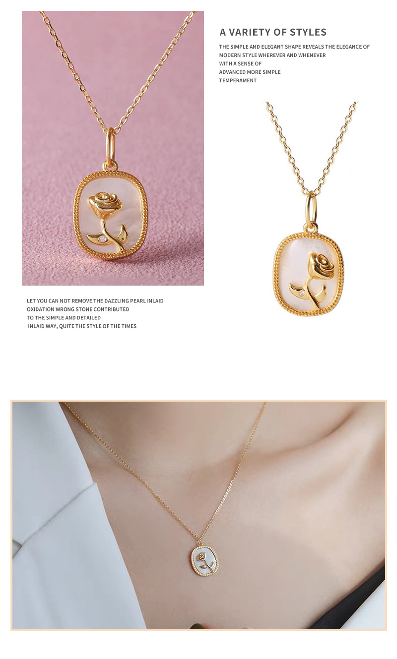 French Style Rose Titanium Steel Plating Pendant Necklace 1 Piece