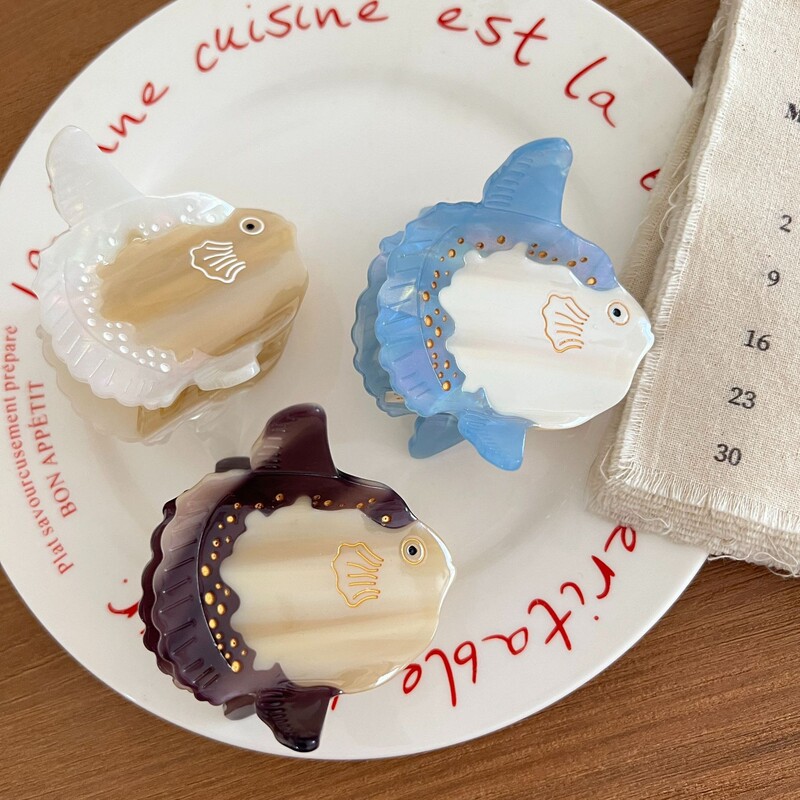 Yhj Hair Accessories New Ocean Series Acetate Claw Clip Flounder Pufferfish Design Hairpin Hair Shark Clip Hair Claw