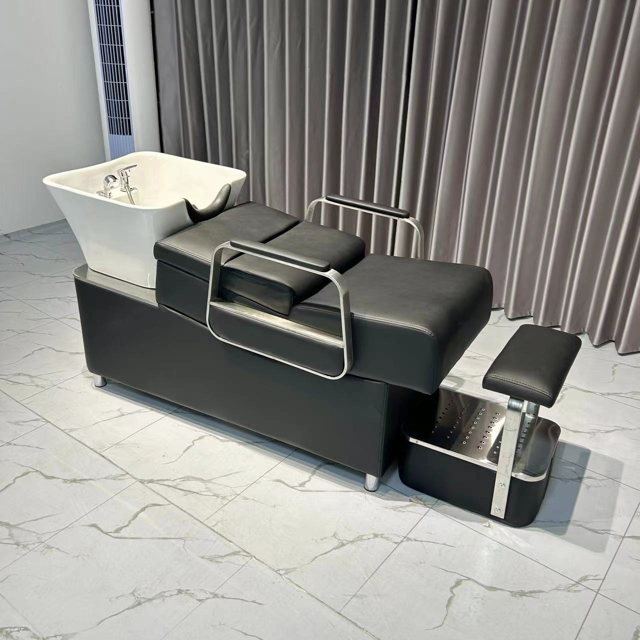 Cama de champú cuidadosamente seleccionada, peluquería de celebridades de Internet semi-reclinada, cama de champú, peluquería, lavabo de cerámica especial para peluquería, lavado japonés