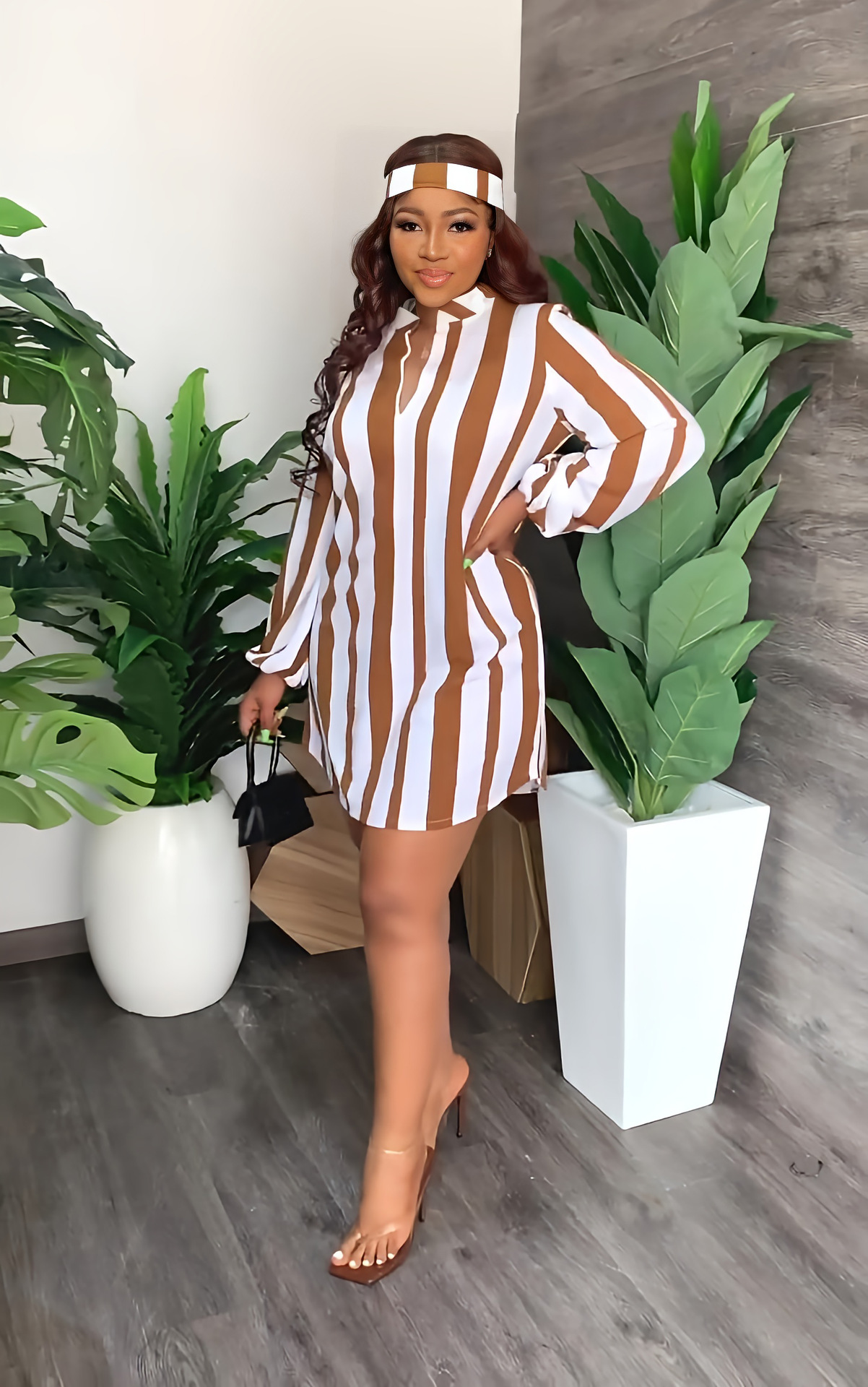 Women Popular Striped Short Dress Casual Women Dress
