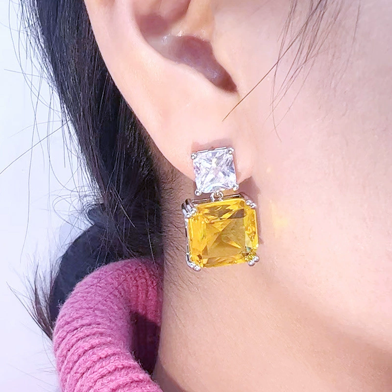 S925 серебряная игла ювелирные изделия из ушей корейская мода медная медная инкрустированная циркония с сахаром серьги темперамент женский дикий геометрический кристалл серьги