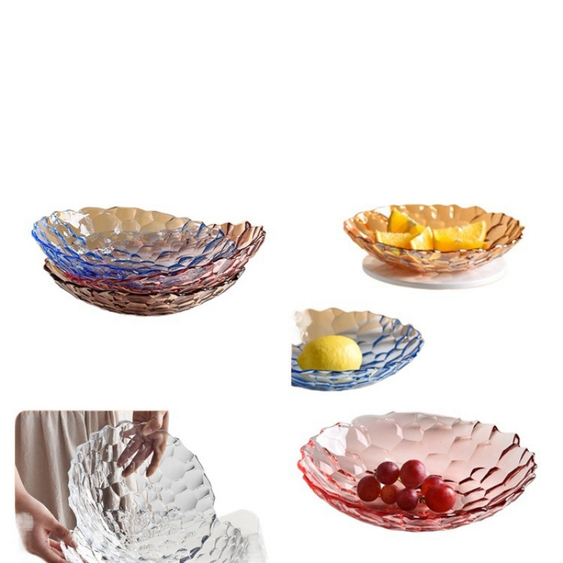 Plato de frutas de lujo ligero plato de frutas de vidrio creativo mesa de té de sala de estar doméstica moderna plato de frutas secas semillas de melón dulces platos de bocadillos