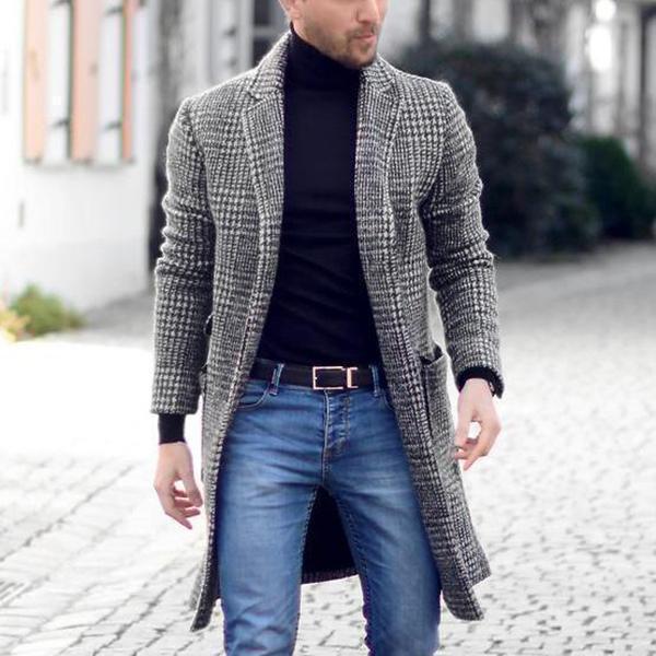 Autumn and winter houndstooth woolen men's coat long plaid coarse woolen trench coat Amazon wish coat wholesale Autumn and winter houndstooth woolen men's coat long plaid coarse woolen trench coat Amazon wish coat wholesale