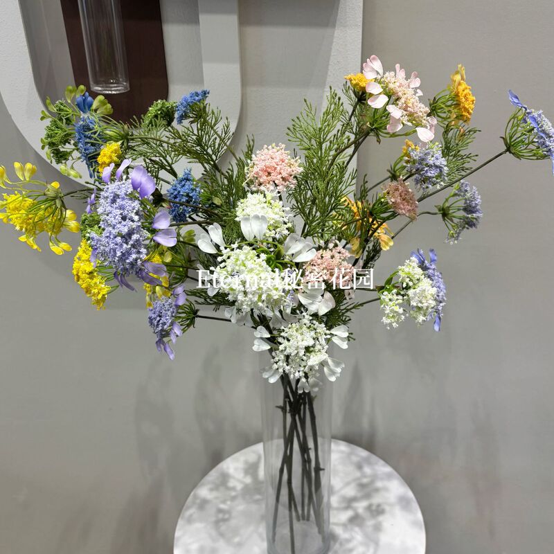 Artificial Flower with 4 Heads, Lace Flower, Floor-Standing Dandelion, Natural Style Fake Flower Arrangement, Auxiliary Materials, Artificial Bouquet, Wedding Flower Arrangement