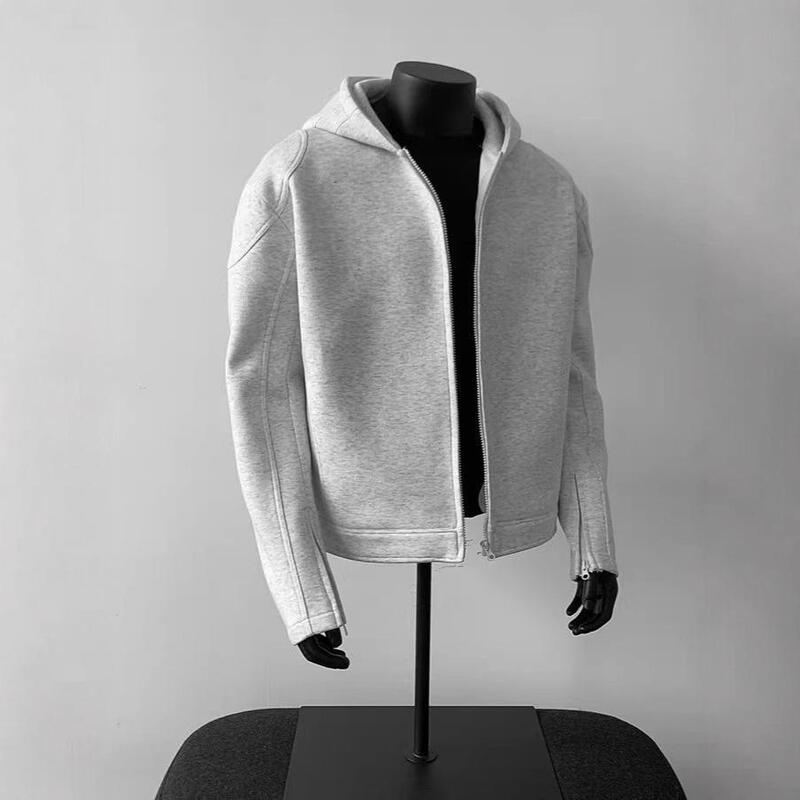American Retro Cleanfit Gray Hooded Sweatshirt Men's Autum Deconstructed Splicing Design Niche Cardigan Jacket American Retro Cleanfit Gray Hooded Sweatshirt Men's Autum Deconstructed Splicing Design Niche Cardigan Jacket