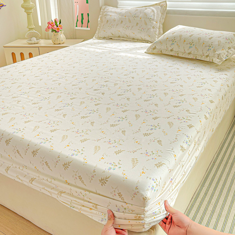 新スタイルのボックスシーツ、小さなフレッシュプリント、シングルピース、シングル/ダブルベッドカバー、防塵保護ベッドカバー、ナチュラルカラーのボックスシーツ