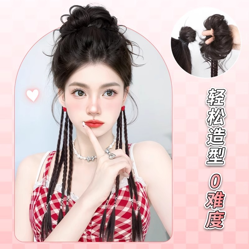 Paluca de cabeza pelucón pelucón anillo de cabello esponjoso brotes de flores naturales cabeza de barba de dragón cabeza de bola media atada trenza de boxeo