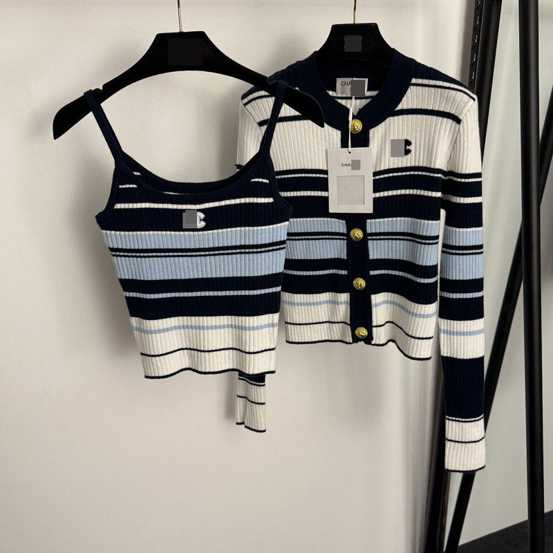 Shenzhen Nanyouhuo Classy Cross-Border Cute Slimming Look Contrast Stripesd Slim Knitted Cardigan Long Sleeves + Suspender Suit Shenzhen Nanyouhuo Classy Cross-Border Cute Slimming Look Contrast Stripesd Slim Knitted Cardigan Long Sleeves + Suspender Suit
