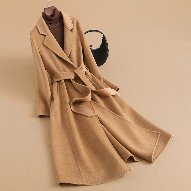 2025 New Autum Double-Sided Wool Outwear, High-End Small Right Shoulder Outwear, Women's Long Outwear Jacket