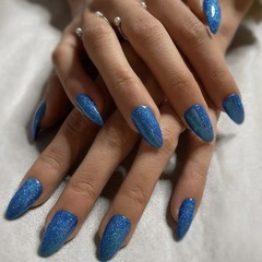 爆閃水滴形穿戴甲藍色閃光假指甲歐美ins風跨境專供美甲甲片批發