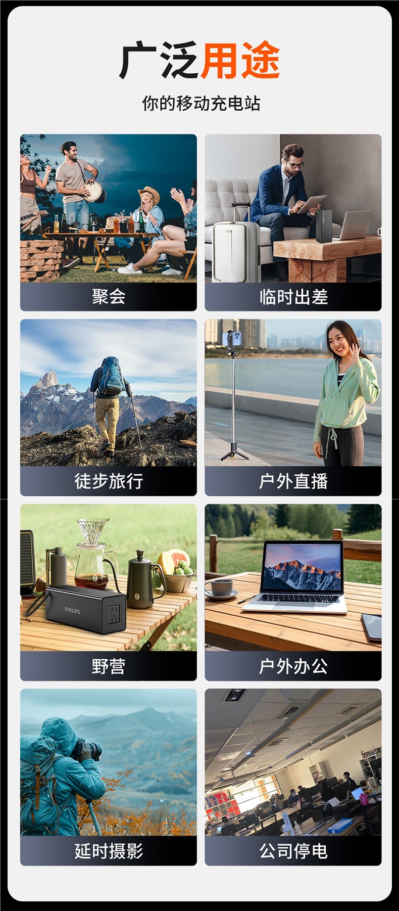 【National 3C Certification】Philips Outdoor Power Bank 200W (Watt) High Power Capacity Mobile Phone Charger
