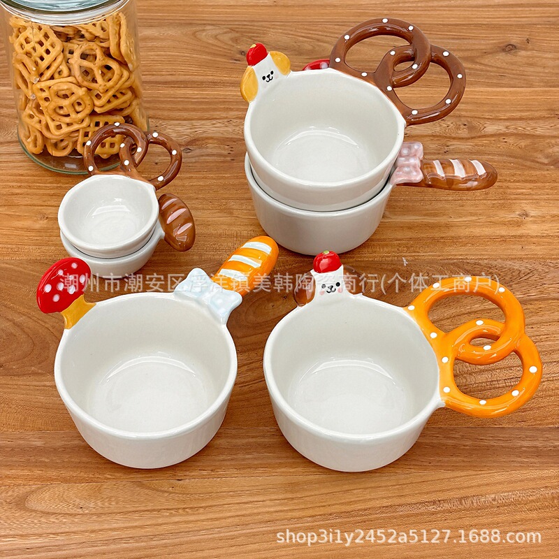 Cute Alkaline Water Bread-Shaped Handle Bowl Ceramic Household Rice Bowl Yogurt Bowl Fruit Salad Bowl Small Bowl Dishware Cute Alkaline Water Bread-Shaped Handle Bowl Ceramic Household Rice Bowl Yogurt Bowl Fruit Salad Bowl Small Bowl Dishware