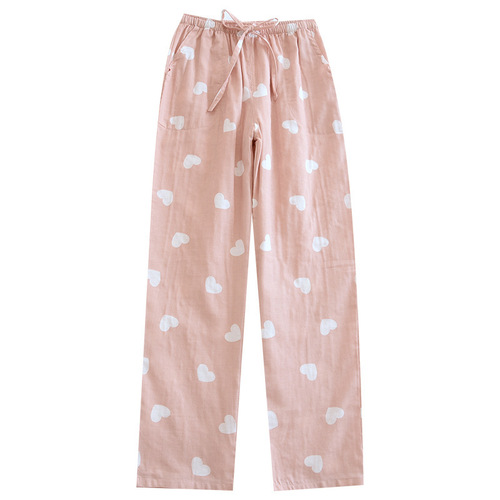 Women's Seasonal Thin Cotton Double Gauze Pajama Pants with Side Pockets, Wearable Outside, Home Pants, Thin Air Conditioning Pants