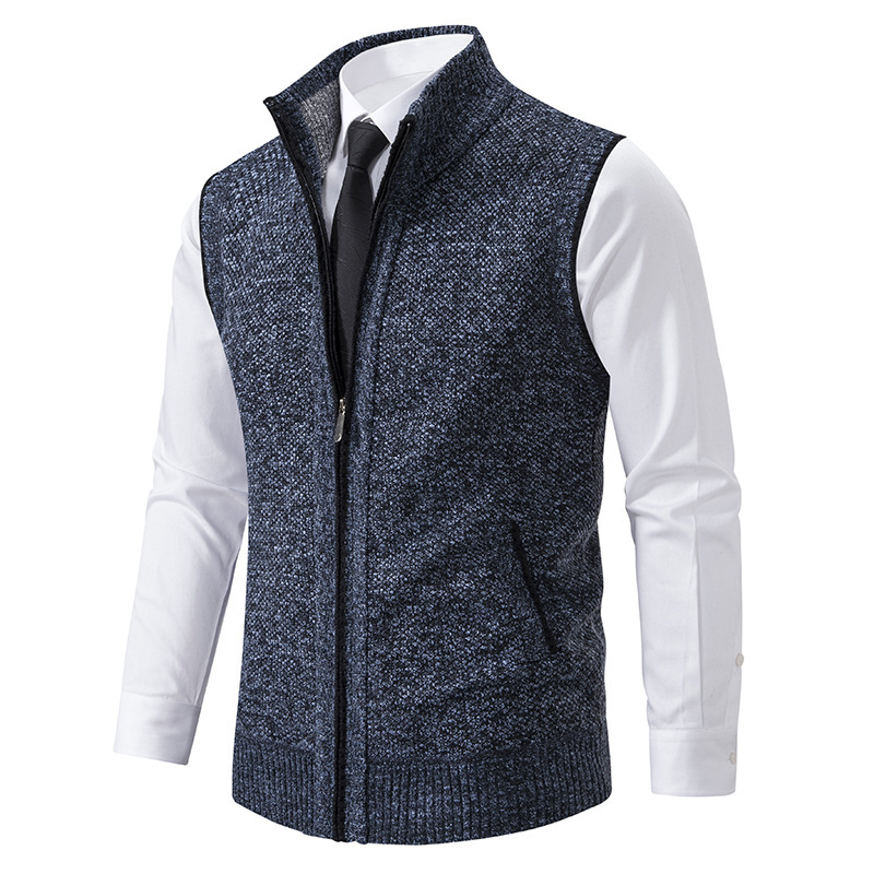 2024 Spring and Autumn New Solid Vest Coat Men's Casual Standing Collar Sleeveless Knit_voghion.com