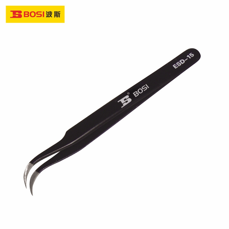 波斯工具 不锈钢防静电弯头镊子120mm BS459034