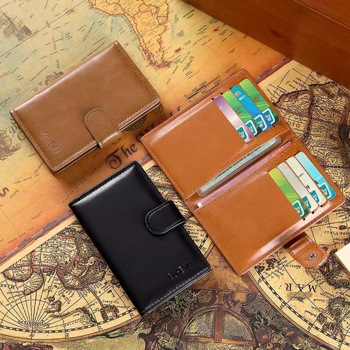Men's 2024 New Card Holder Short Wallet Anti-Theft Credit Card Holder Money Clip European and American Style Solid Color Zero Wallet
