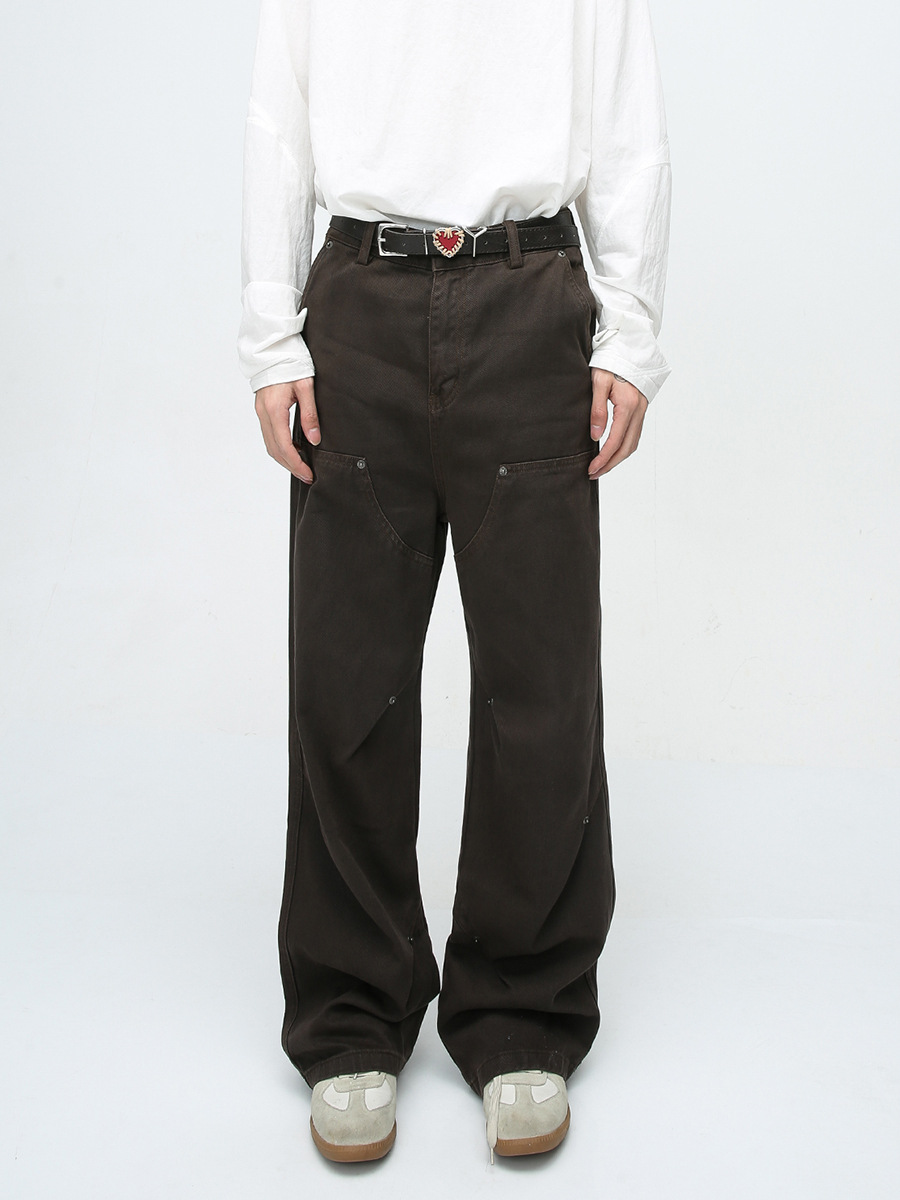 MTLClothes ropa de Hombre | 2023 cuatro estaciones nuevo vintage remache decorativo recto casual jeans hombres