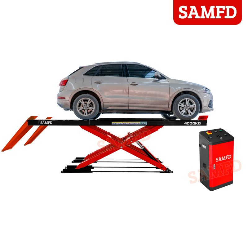 Elevador de Tijera Ultrafino de 4 Toneladas, Elevador de Coches de Doble Tijera, Sin Excavación, Calefacción por Suelo Radiante, Equipo de Reparación y Mantenimiento de Automóviles