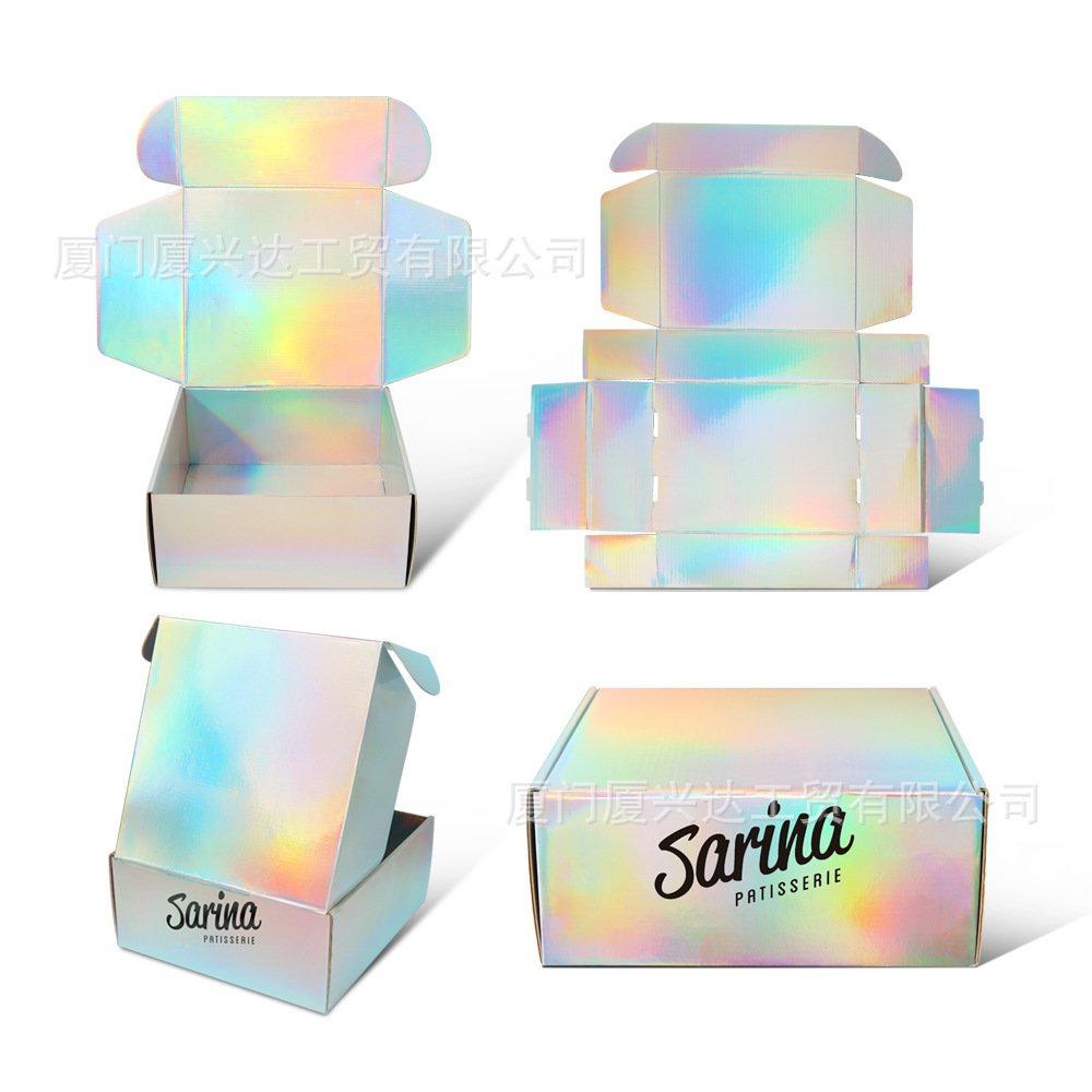 Caja de avión de papel ondulado de oro y plata láser caja de embalaje expreso duro caja de regalo de stock caja de regalo de fiesta