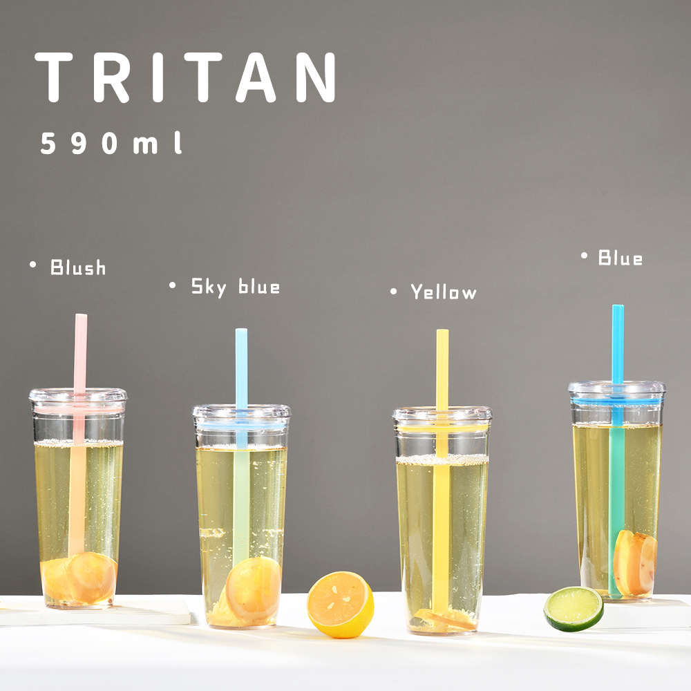 Nuevo Modelo 2026, Vaso de Tritán de 590 ml con Pajita, para Té con Leche, Café, Multicolor, de Gran Capacidad