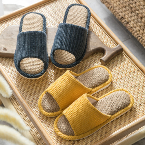 Cotton and linen slippers for women summer home fabric linen indoor home couple anti-slip four seasons spring and autumn soft bottom floor