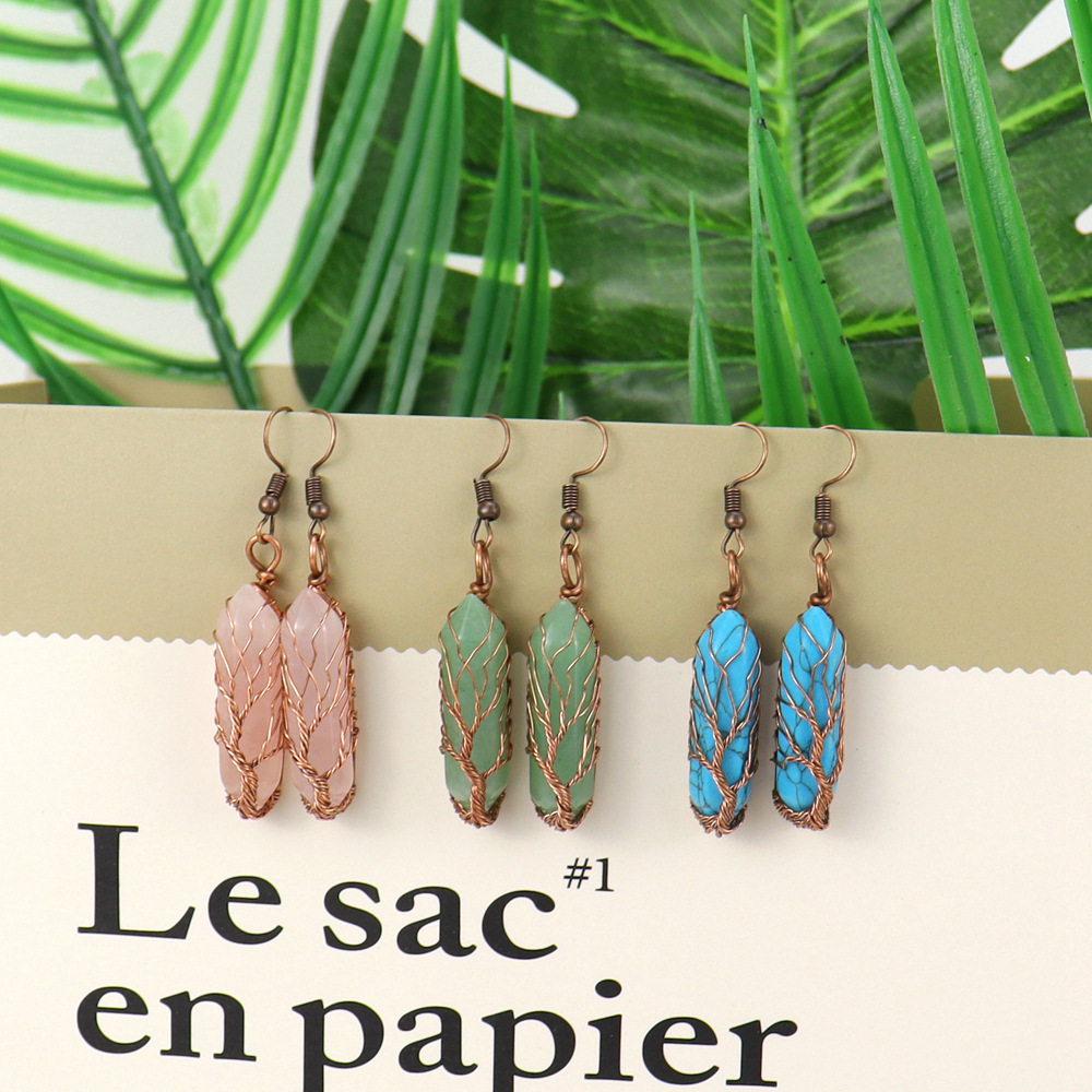 Artificial Crystal, Copper Material Fashion Hexagon Prism Artificial Crystal Copper Plating Drop Earrings 1 Pair