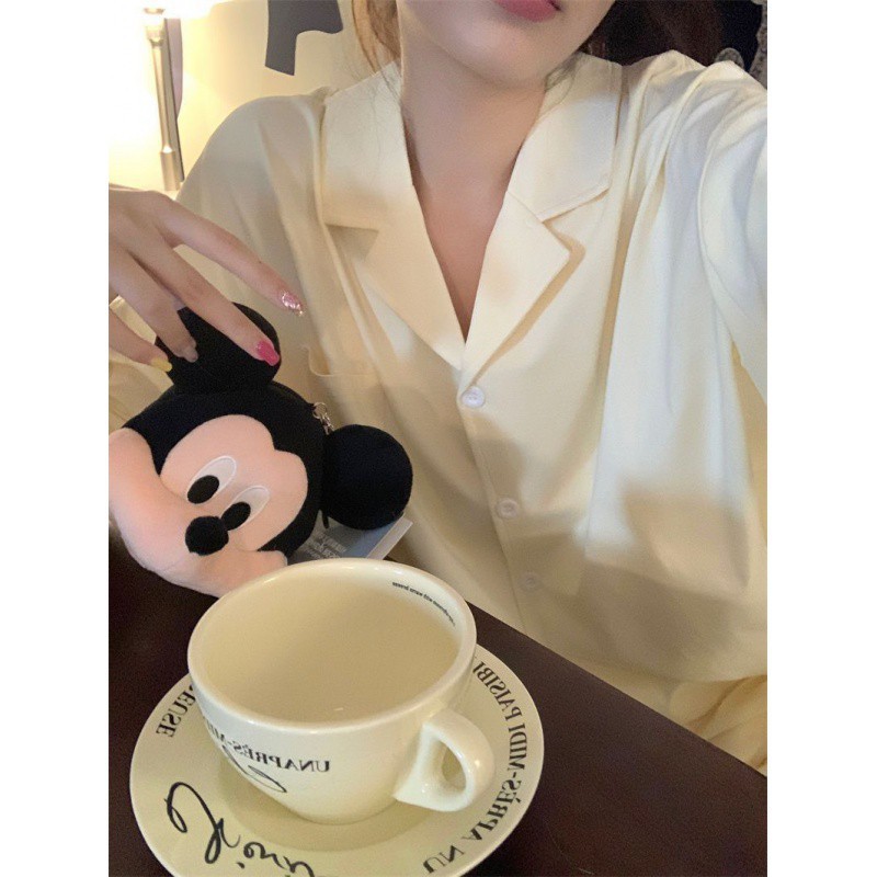 (2개) 계란 노란색 잠옷 여성의 여름 카디건 반팔 바지 봄과 가을 달콤한 학생 간단한 단색 홈 의류 세트