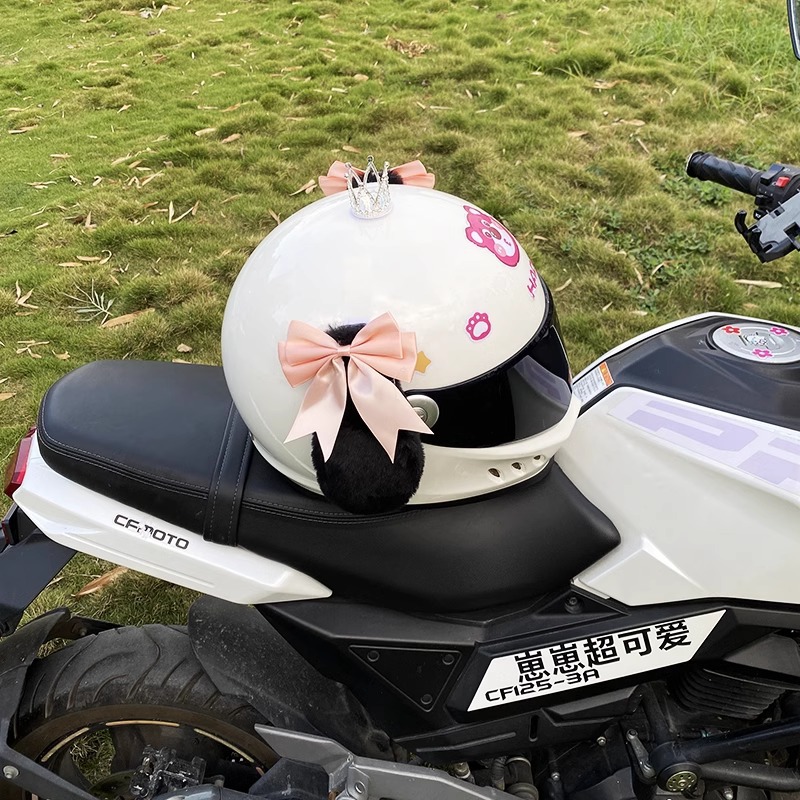 Cute Helmet Decoration Pink Bow Black Big Ear Dog Motorcycle Electric Car Universal