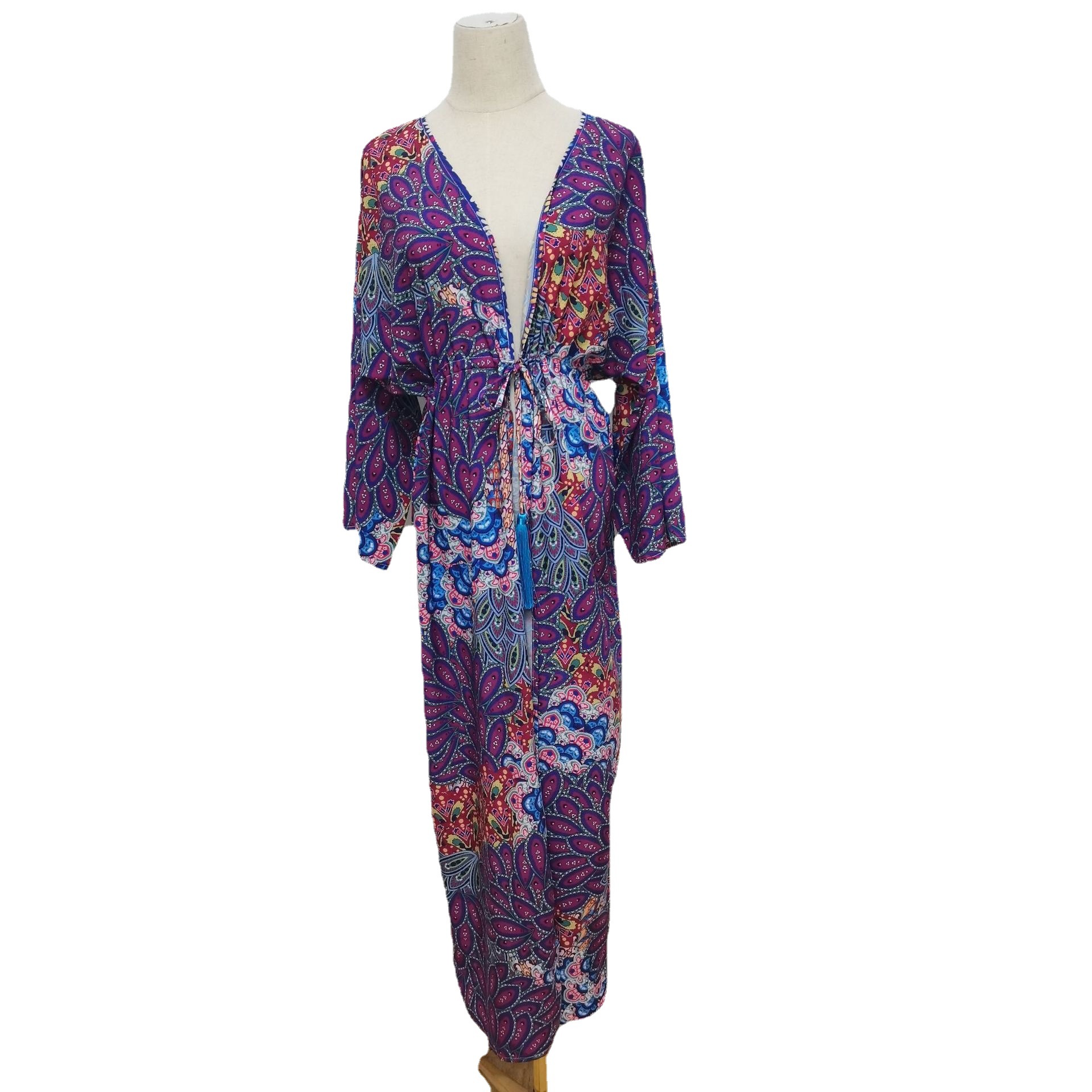 5d128 europeo y americano de secado rápido impreso cardigan suelta falda de vacaciones bikini protección solar camisa traje de baño blusa para mujeres