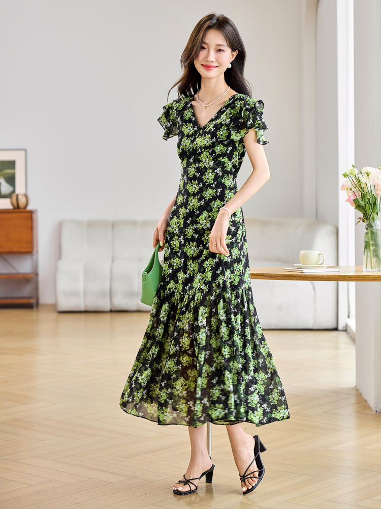 Đầm suông midi họa tiết hoa tay ngắn thanh lịch MM2632 — Màu sắc hình ảnh