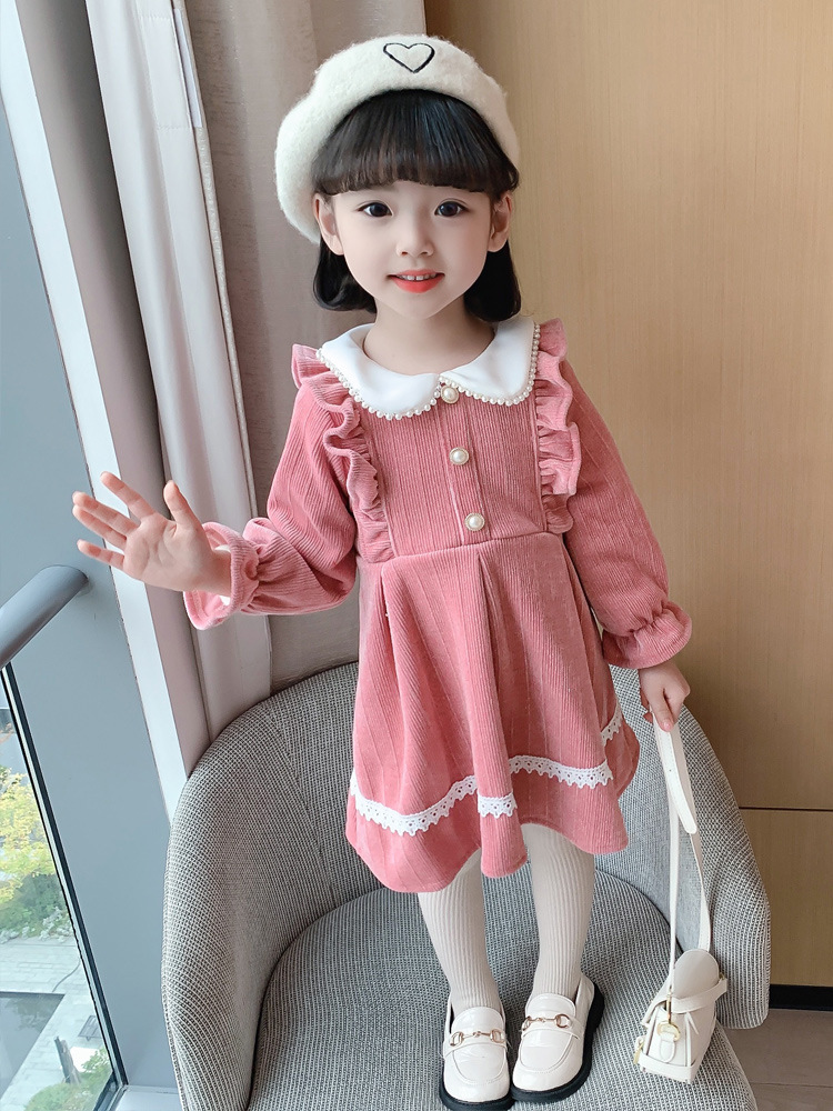 Girl's Fashionable 2023 Autumn New Fashion Sweet Doll Neck Princess Dress Trend for Small and Medium Sized_voghion.com