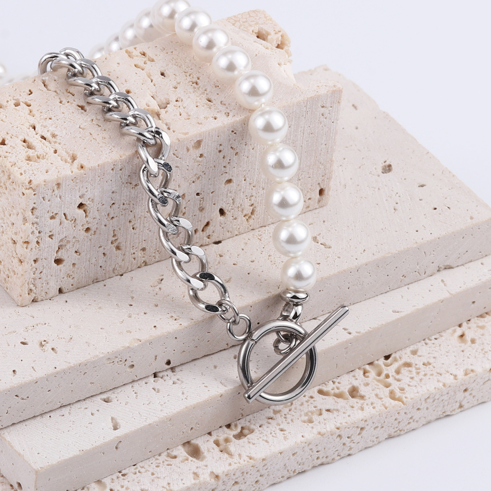 Fashion Geometric Titanium Steel Plating Artificial Pearls Necklace 1 Piece