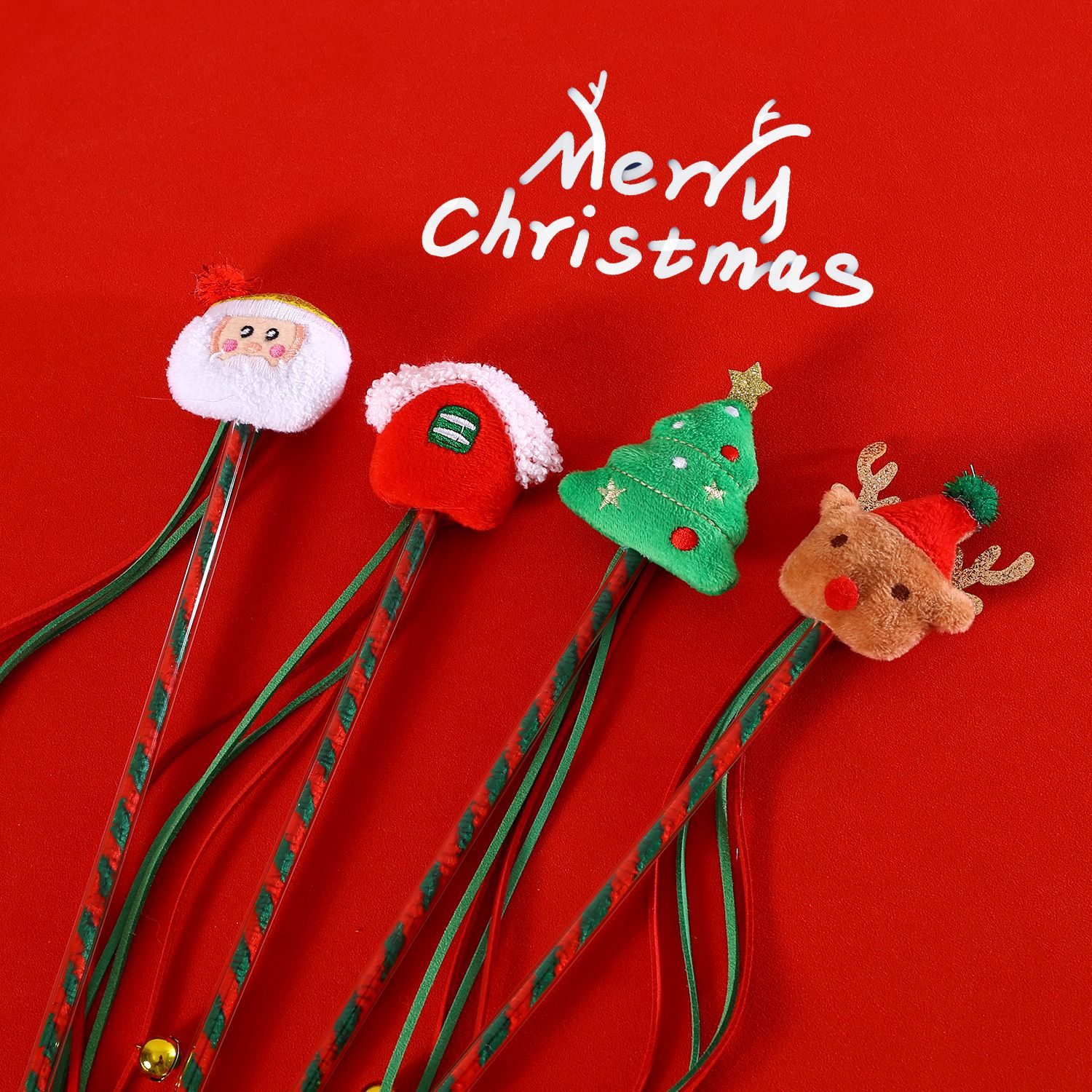 2023 Navidad felpa divertido gato palo varilla ELK nieve casa viejo hombre árbol dibujos animados borla sonido mascota gato juguete