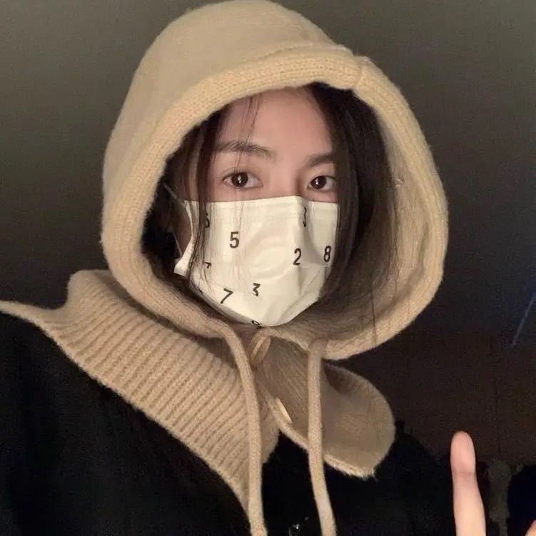 韩国巴拉克拉法帽子女冬季保暖帽子围脖一体情侣款护耳毛线针织帽|undefined