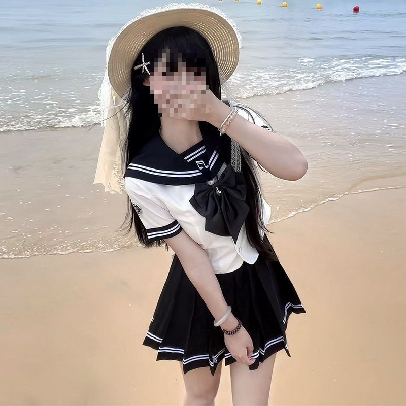 Original Authentic [Lanyin] Sailor Suit Japanese College Style Slim Sweet Short-Sleeve Dress Set Summer Outfit