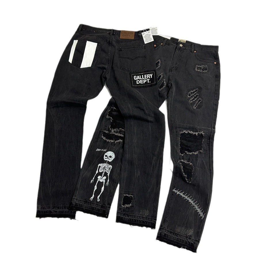 Galería de Dep. Skull costurado a mano pegado desgastado para hacer jeans viejos
