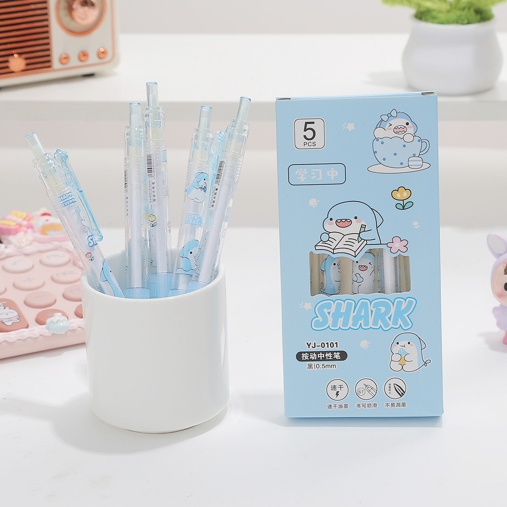 Caricatura encantadora pequeña tensión suave de tiburón reducción de carga bolígrafo neutro de alto valor nominal bolígrafo 0.5 velocidad de secado estudiante bolígrafo negro