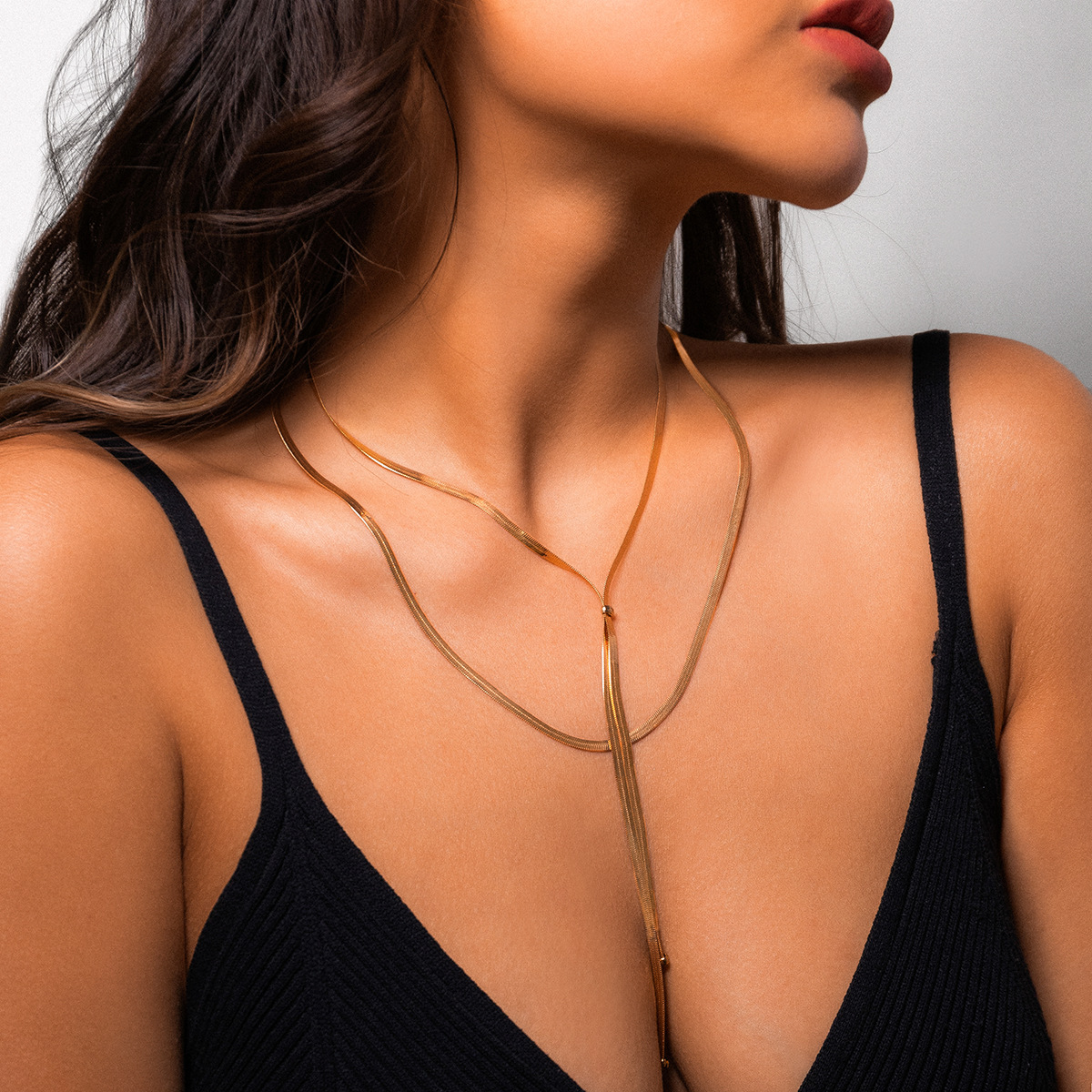 Collana girocollo lunga minimalista per donna Collana a spina di pesce Collare con nappa Catena in osso di serpente per collana a Y a strati Lariat per regali per donne e ragazze_voghion.com
