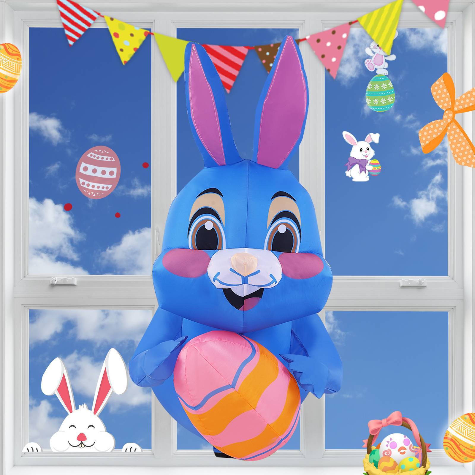 Amazon Pascua infláble decoración 1.2m ventana colgante conejo azul decoración luminosa de vacaciones