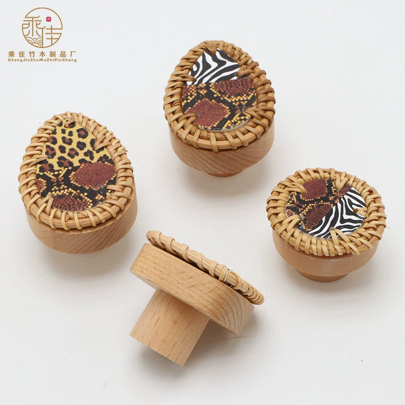 Оптовая продажа фабрики двери шкафа ротанга деревянная ручка мебель ящик ротанга сплетенный бук ручка одно отверстие круглая квадратная ручка