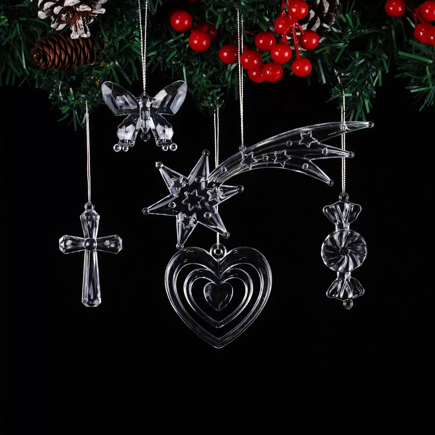 跨境新款圣诞装饰节日装扮挂饰布置圣诞树饰品透明亚克力流星挂件