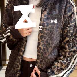 早春上新马年针织豹纹刺绣条纹男女款夹克外套上衣图片色早春爆款