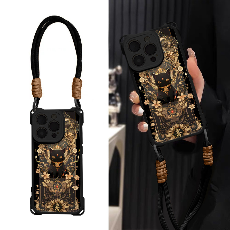 Fortune Black Cat Compatible 17 Phone Case 16 Fruit 15 Pro Max Couple Style 14 With Lanyard 13_voghion.com