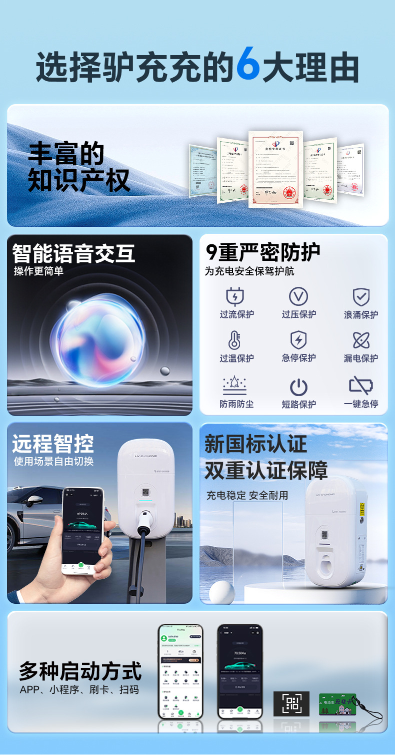 Luzhuchong New Energy Electric Vehicle Charging Station New National Standard 3C Product 7Kw Home and Commercial Charging Station Ac Charger