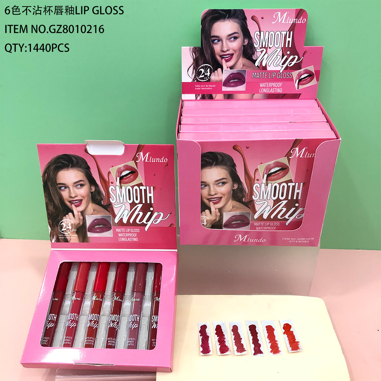 Nuevo producto MLUNDO, set de 6 labiales mate antiadherentes, brillo labial, venta al por mayor.