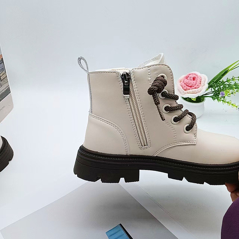 27-37 Botas de invierno para niños, niños y niñas, botas cálidas de terciopelo, cremallera lateral para niños, botas de moda Martin