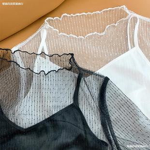 High-Neck Fairy Mesh Bottoming Shirt for Women, Tight-Fitting Long-Sleeved Thin Sand T-Shirt with Gauze Inner and Transparent Lace Top